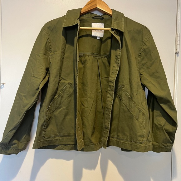 Madewell Olive Green Baylow Cropped Button Chore Jacket Size Medium - Picture 2 of 8